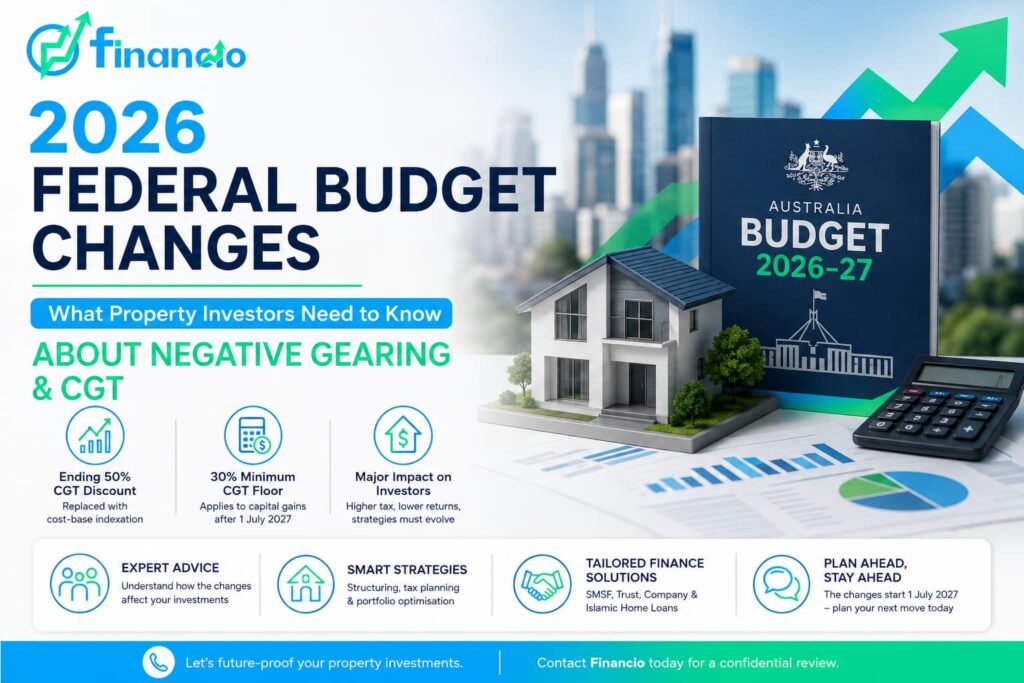 2026 Federal Budget changes negative gearing and CGT impact on Australian property investors infographic