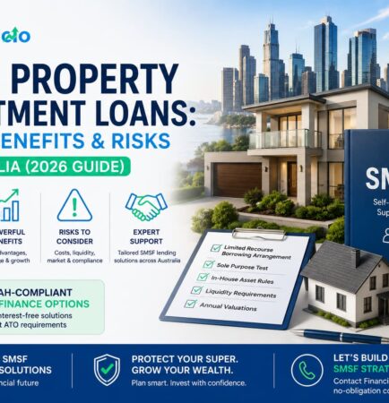 Professional SMSF property investment loan cover image showing Australian real estate, superannuation finance concepts, and Sydney skyline for a 2026 investment guide.