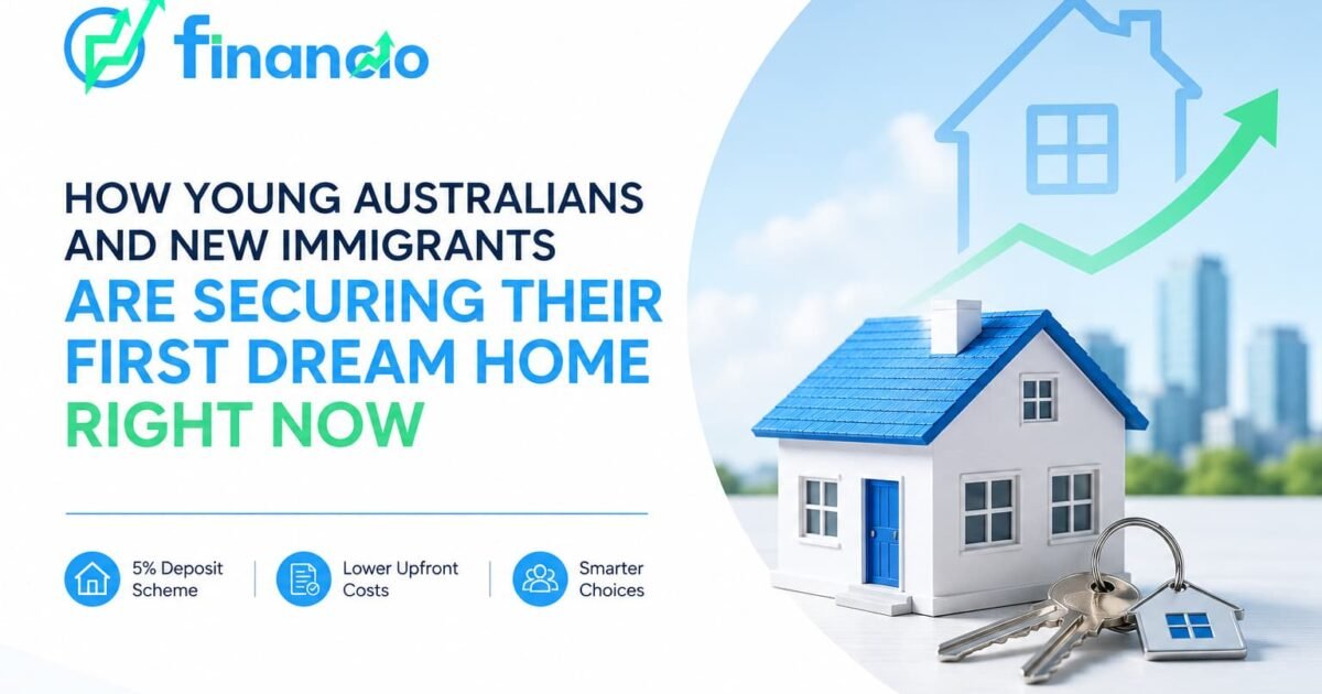 Young Australian couple and new immigrant family standing outside their first dream home in Australia with keys in hand