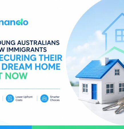 Young Australian couple and new immigrant family standing outside their first dream home in Australia with keys in hand